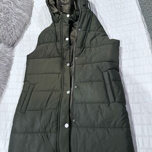 Olive Green Puffer Vest with Hood